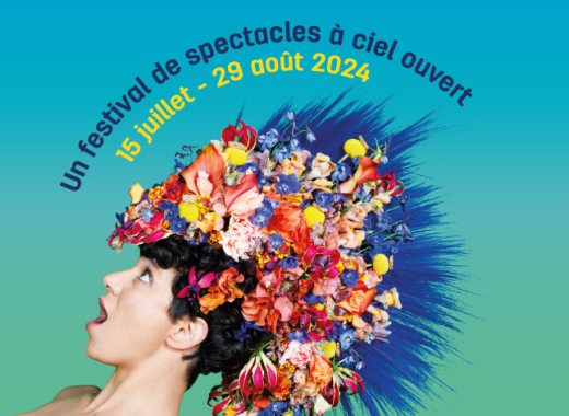 Affiche de l'été métropolitain avec une femme coiffée de fleurs 