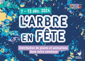 Affiche de l'arbre en fête avec les dates 7 à 13 décembre 2024. Distribution de plants et animations dans votre commune.